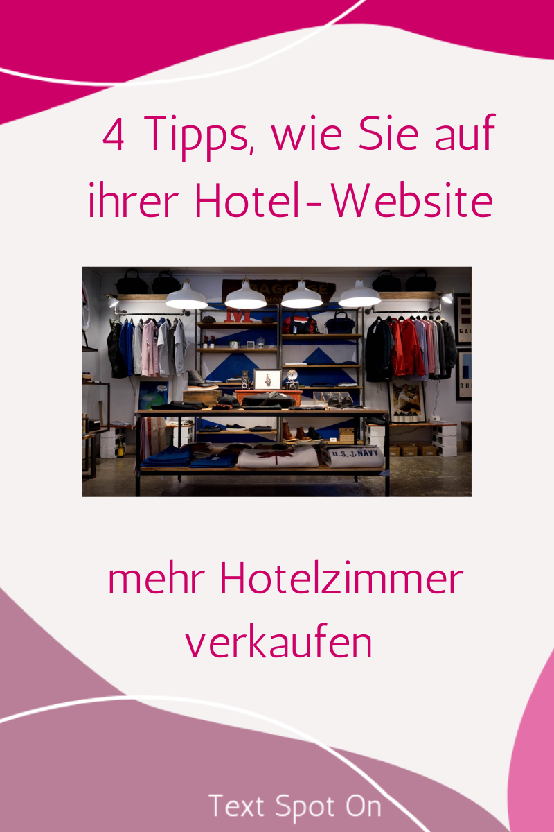 Blogpost image mit Ansicht einer Herren-Boutique und den Worten 4 Tipps, wie Sie auf Ihrer Hotel-Website mehr Hotel Zimmer verkaufen